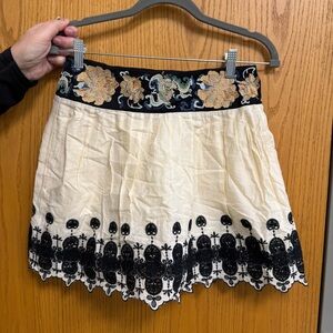 VINTAGE Free People Cream and Black Embroidered Mini Skirt